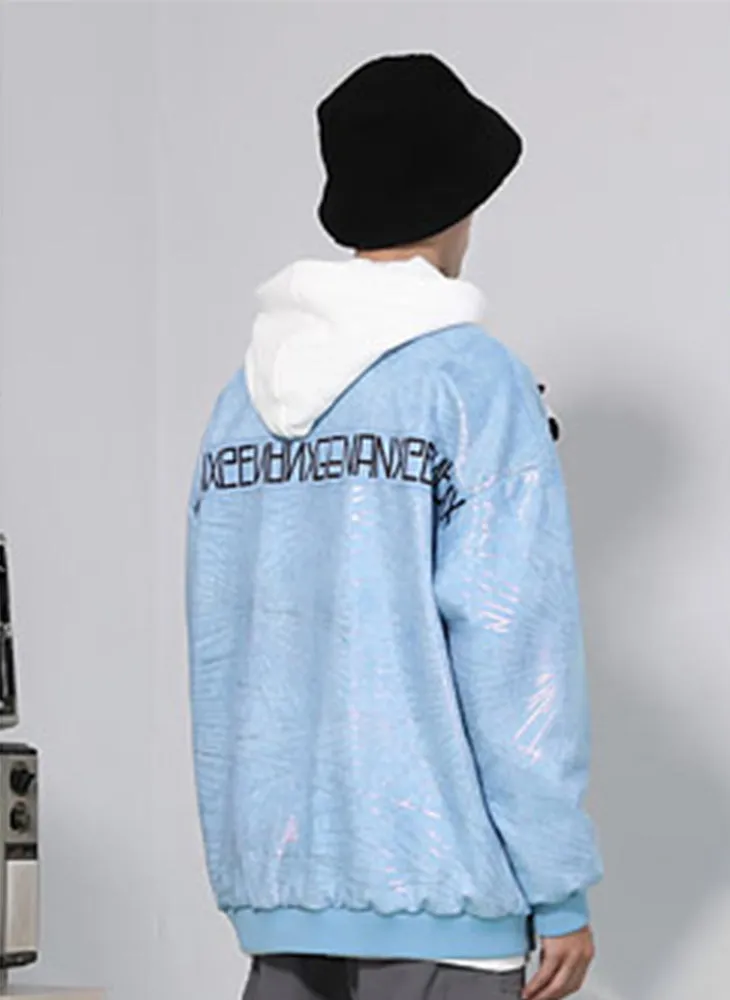 Detachable Doll Light Blue Foil Print Patch Jacket