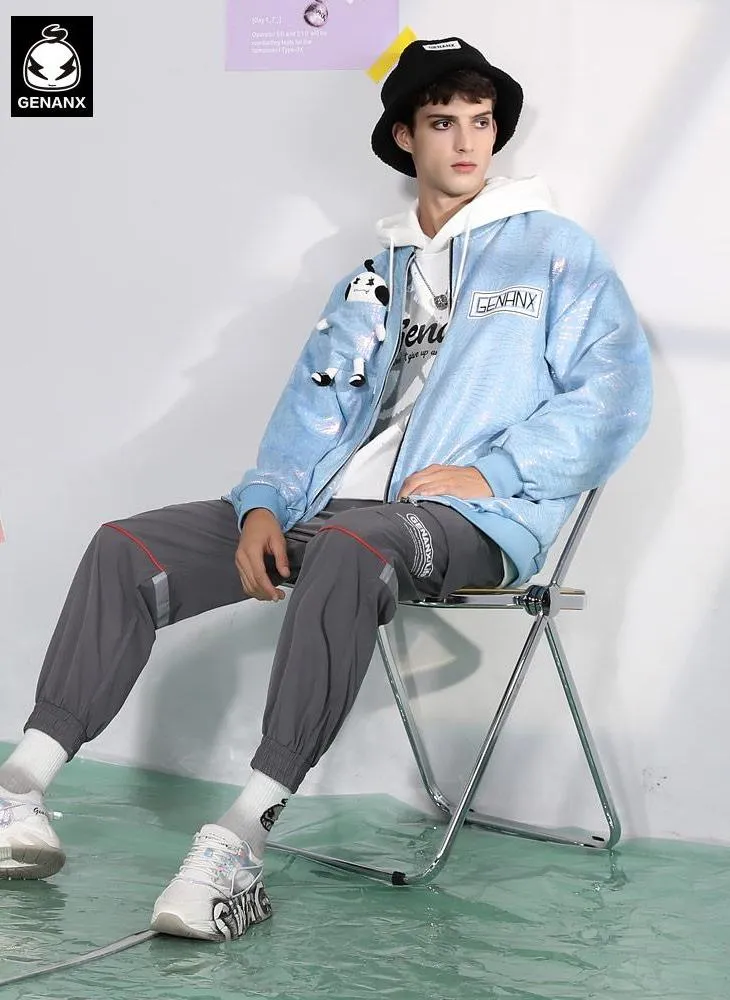 Detachable Doll Light Blue Foil Print Patch Jacket