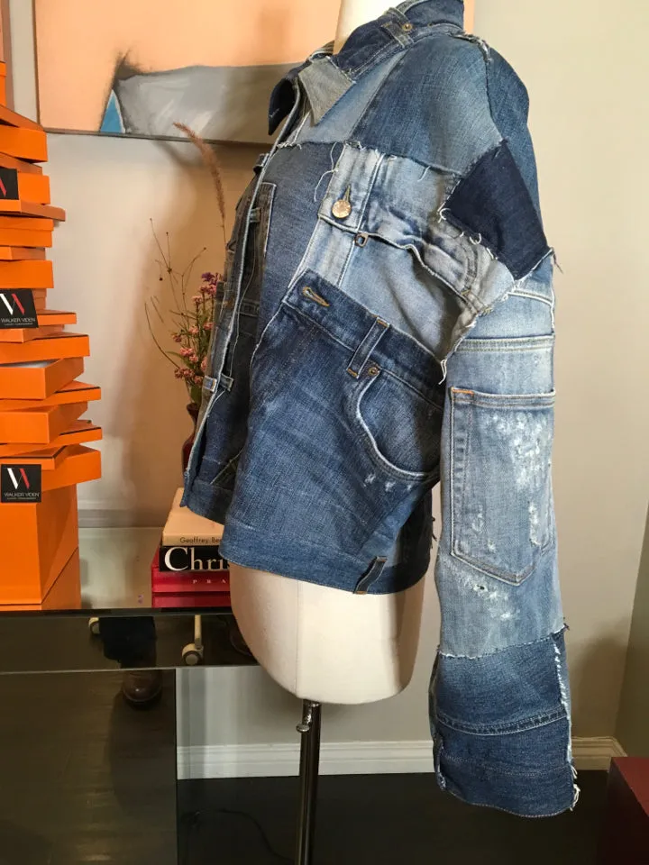 Dolce & Gabbana Size 40 Blue Denim Patchwork Jacket 2400-85-12119