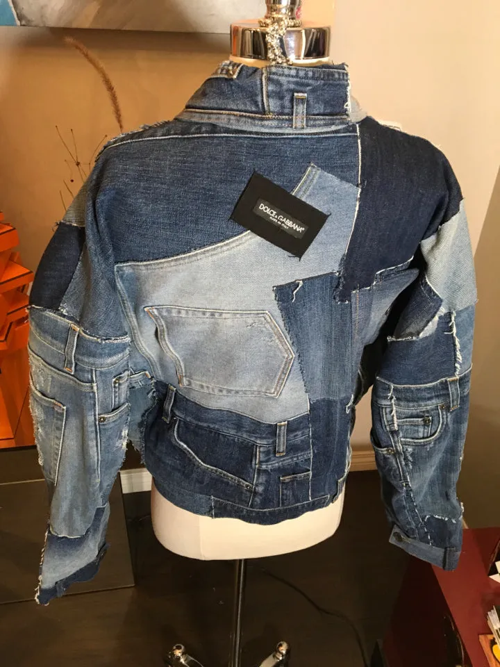 Dolce & Gabbana Size 40 Blue Denim Patchwork Jacket 2400-85-12119