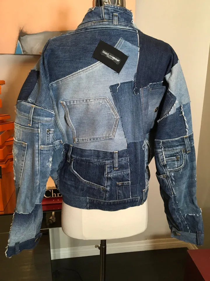 Dolce & Gabbana Size 40 Blue Denim Patchwork Jacket 2400-85-12119