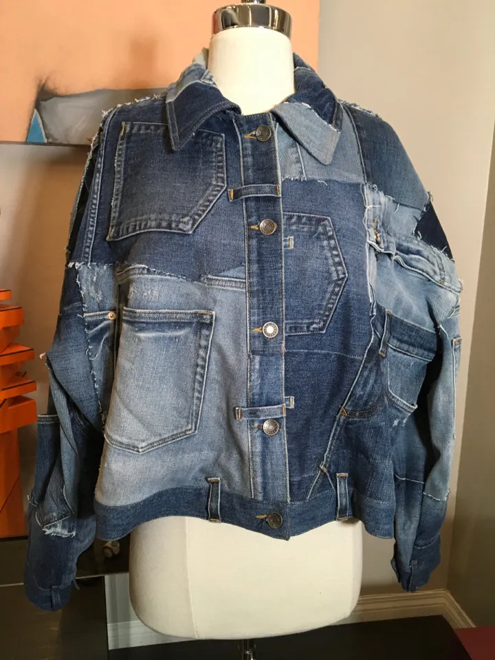Dolce & Gabbana Size 40 Blue Denim Patchwork Jacket 2400-85-12119