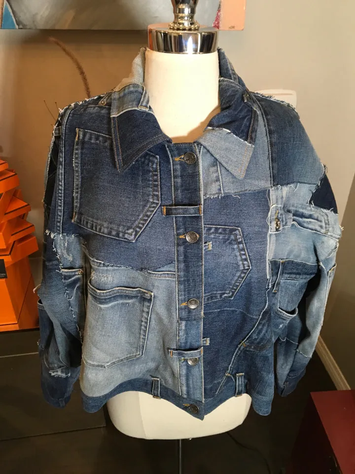 Dolce & Gabbana Size 40 Blue Denim Patchwork Jacket 2400-85-12119