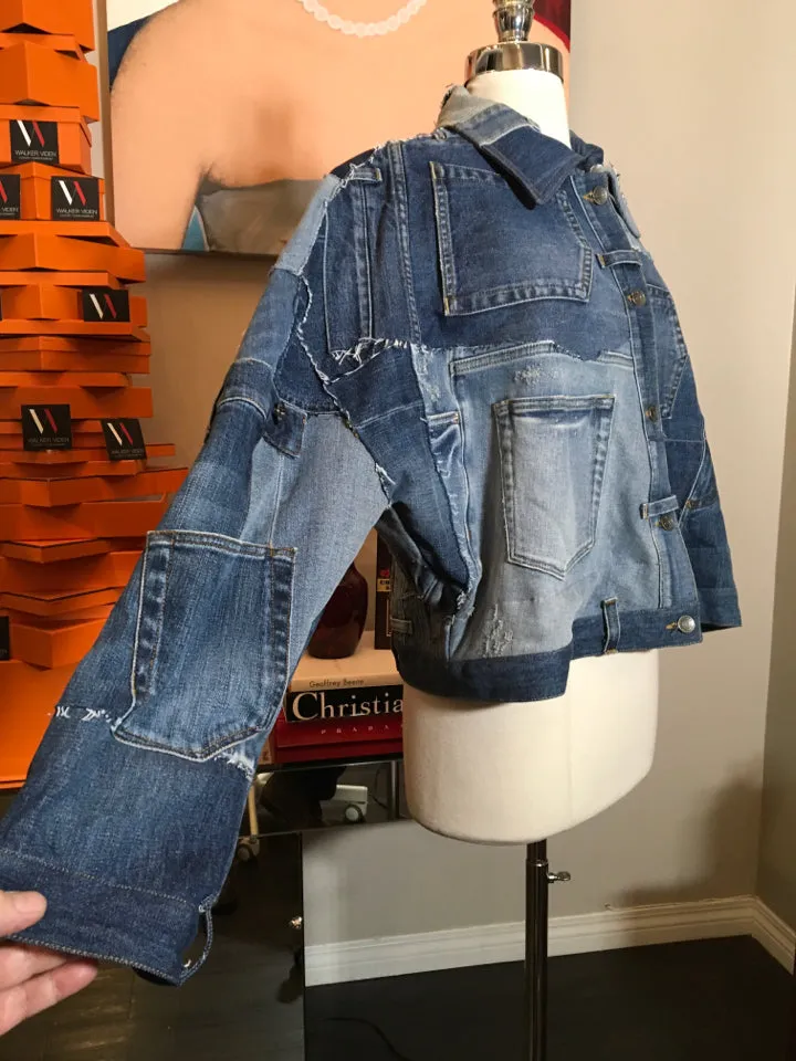 Dolce & Gabbana Size 40 Blue Denim Patchwork Jacket 2400-85-12119