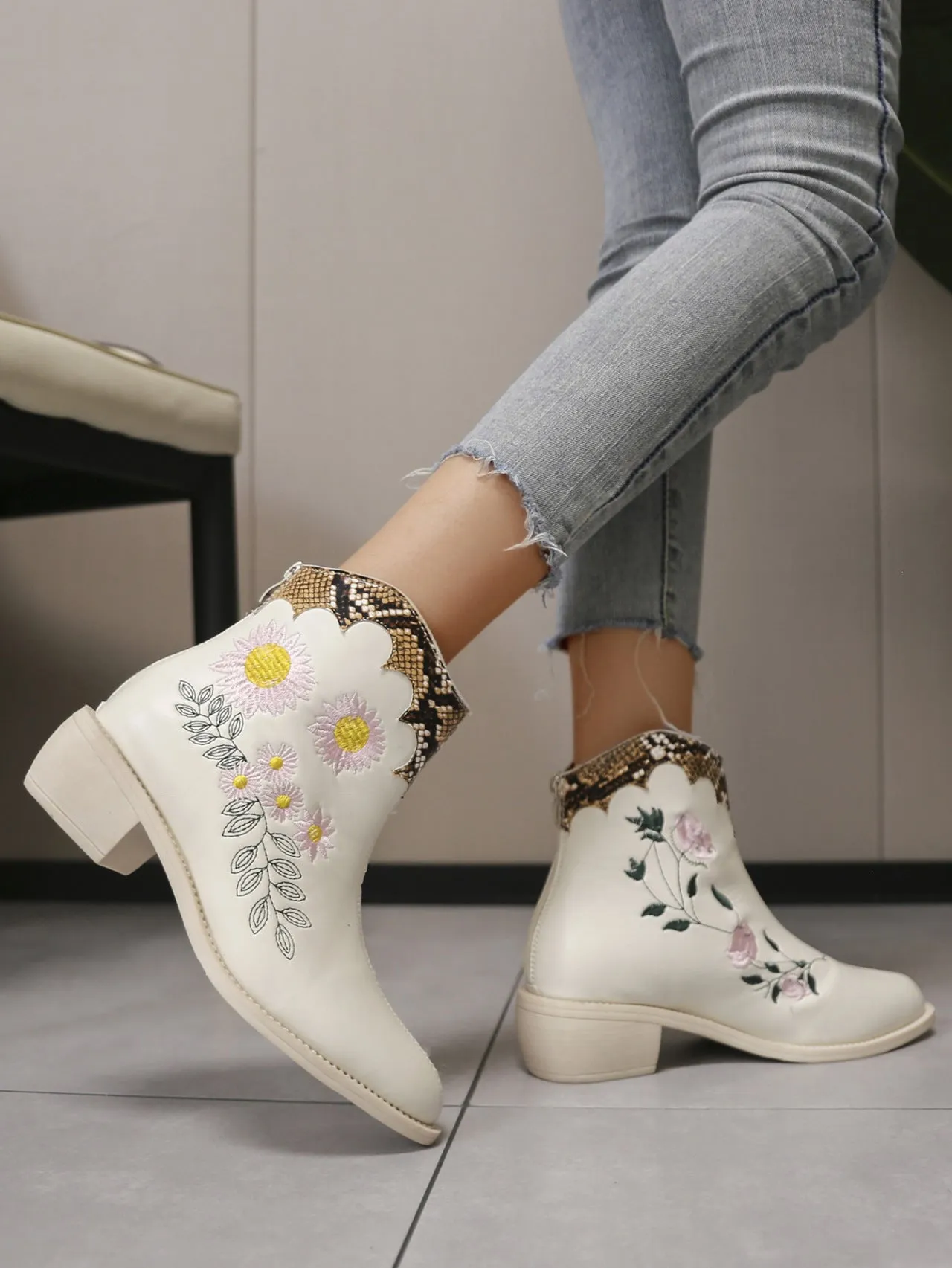 elveswallet Python patchwork embroidered chelsea boots