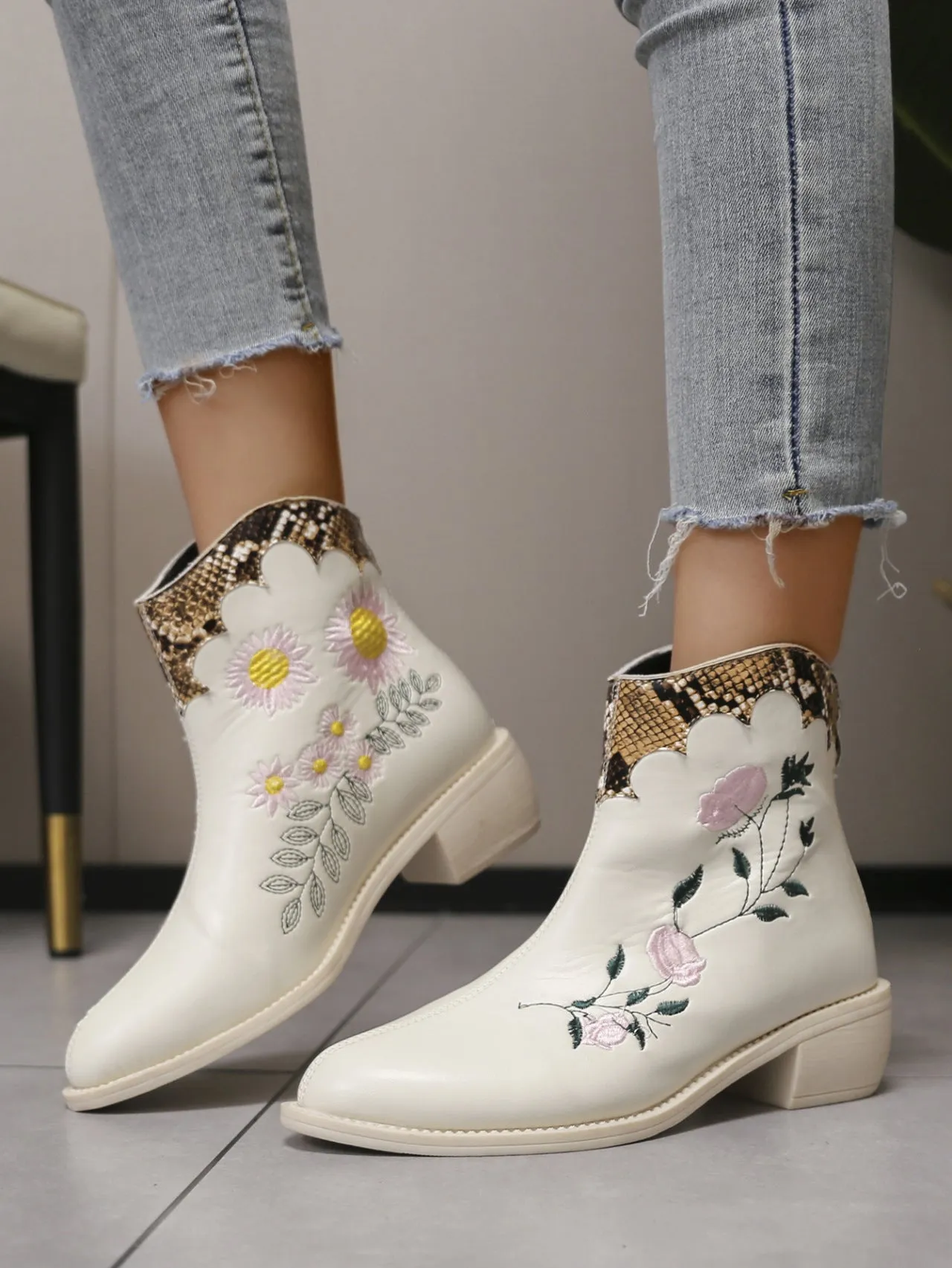 elveswallet Python patchwork embroidered chelsea boots