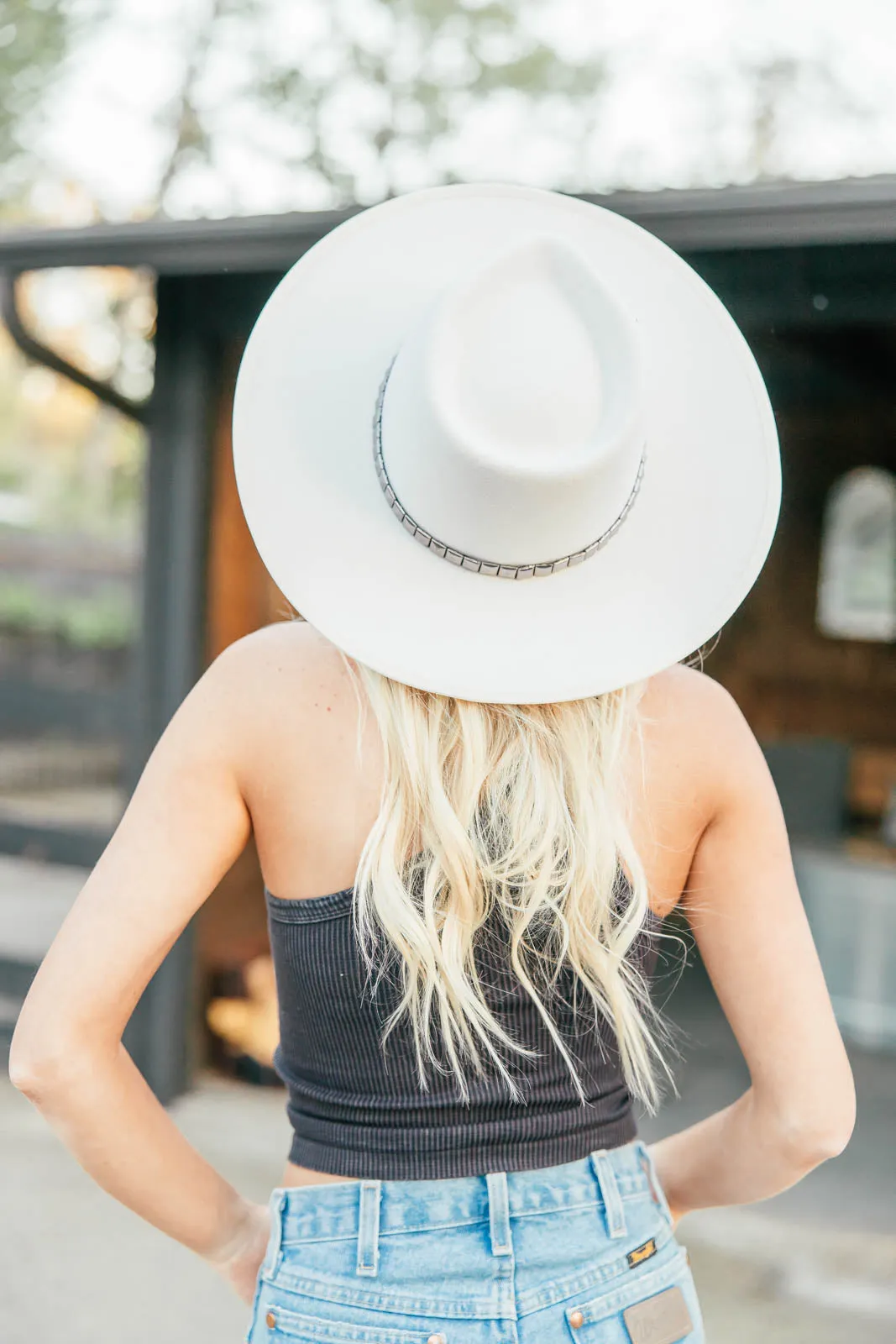FINAL SALE!! The "Billie" Wool Panama Hat in White with Studded Trim