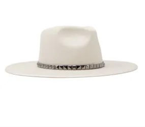 FINAL SALE!! The "Billie" Wool Panama Hat in White with Studded Trim
