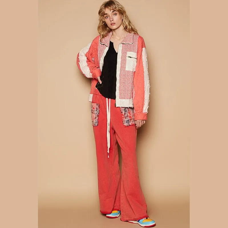 Floral Patchwork Zip Up Long Sleeve Jacket