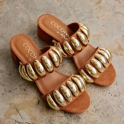 Gold & Tan Studded Heels
