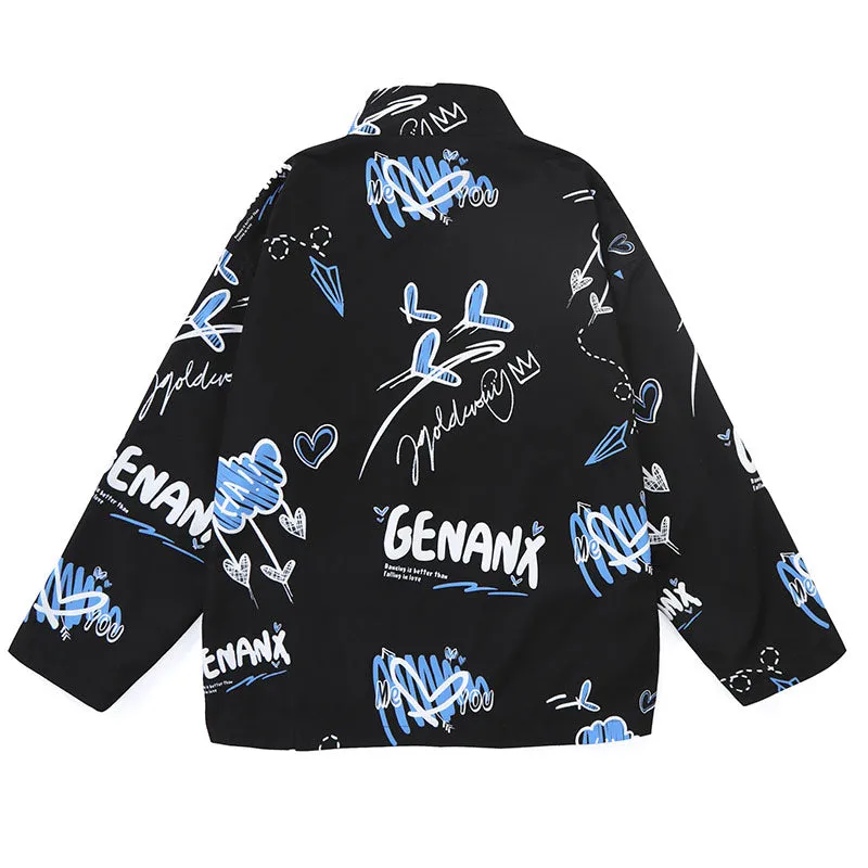 Heart Graffiti Stand Collar Jacket