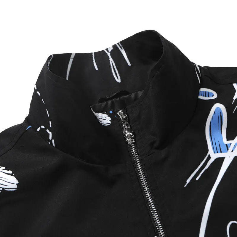 Heart Graffiti Stand Collar Jacket