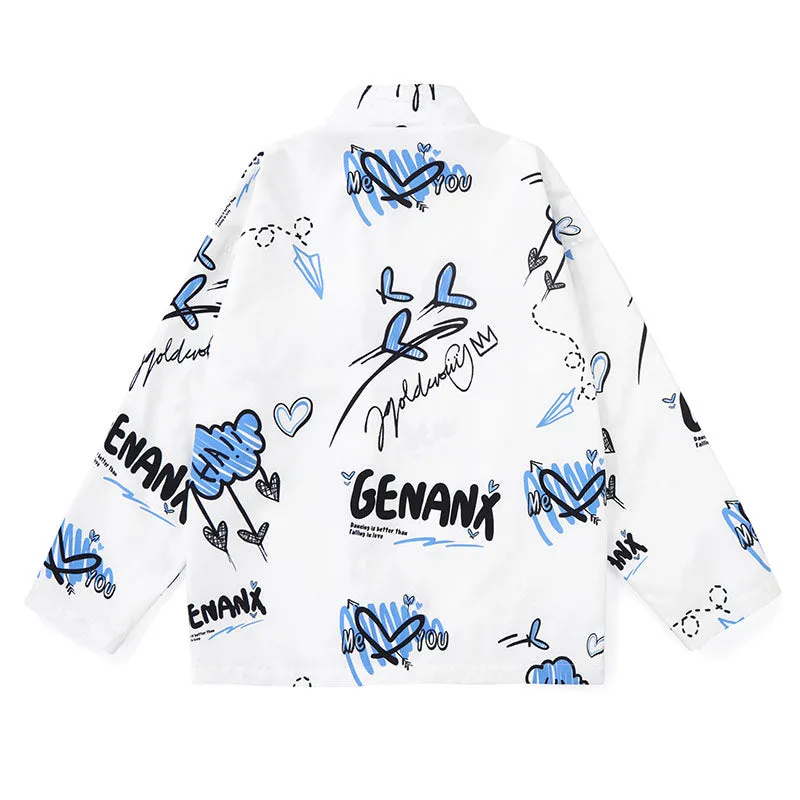 Heart Graffiti Stand Collar Jacket