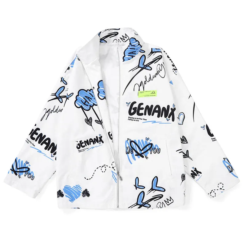 Heart Graffiti Stand Collar Jacket