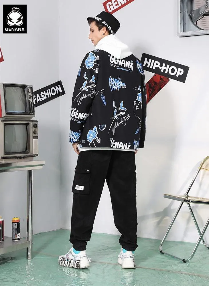 Heart Graffiti Stand Collar Jacket