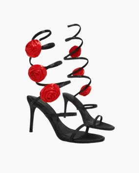 Henriette – Floral embellishment – Rosette coil-strap heels