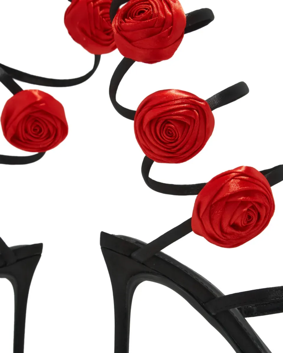 Henriette – Floral embellishment – Rosette coil-strap heels