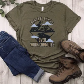 Hiking Boots Over Work Commutes - Unisex Crew-Neck Tee