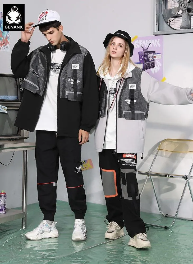 Irregular Patchwork Letter Print Lapel Couple Jacket