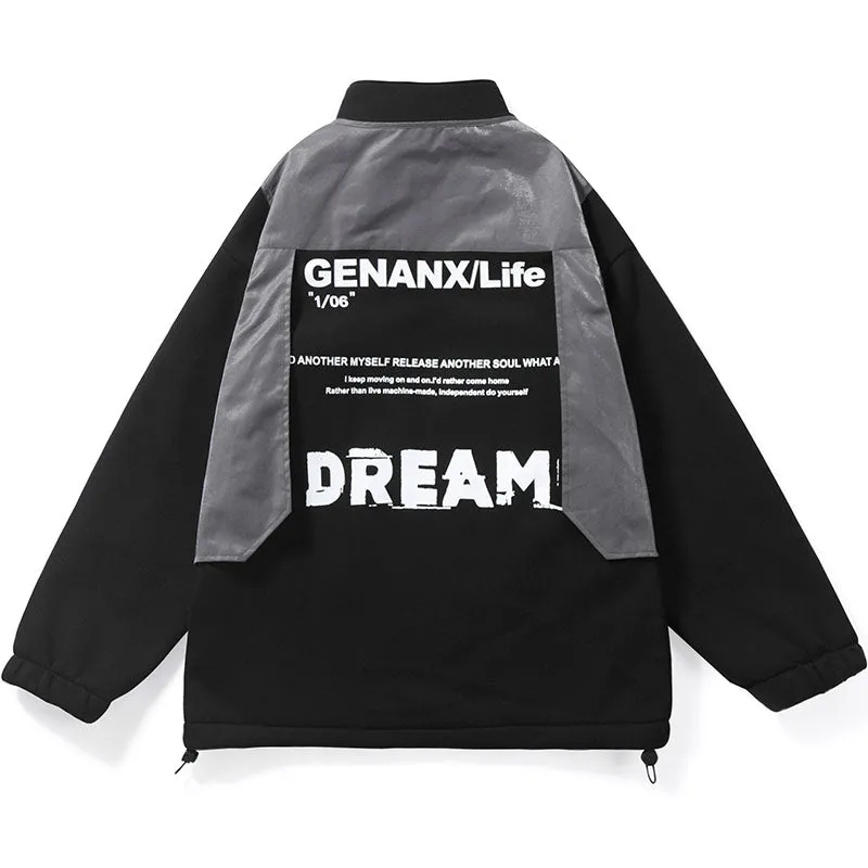 Irregular Patchwork Letter Print Lapel Couple Jacket