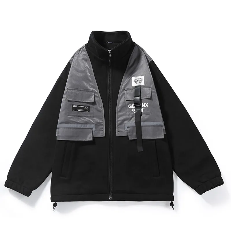 Irregular Patchwork Letter Print Lapel Couple Jacket