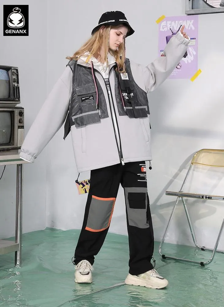 Irregular Patchwork Letter Print Lapel Couple Jacket