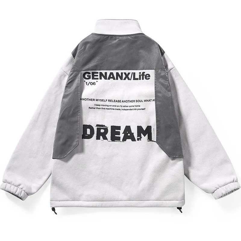 Irregular Patchwork Letter Print Lapel Couple Jacket