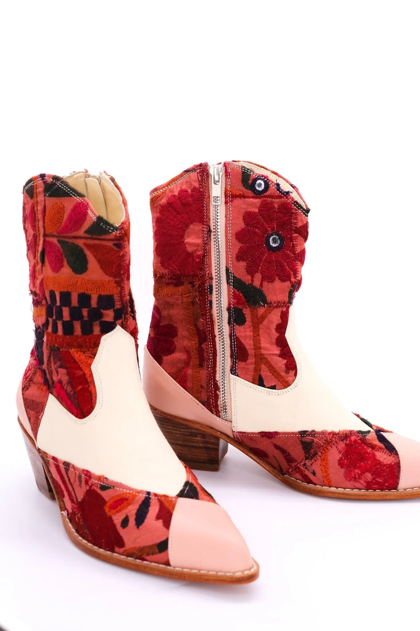 LEATHER PATCHWORK PATCH BOOTS ZAHRA