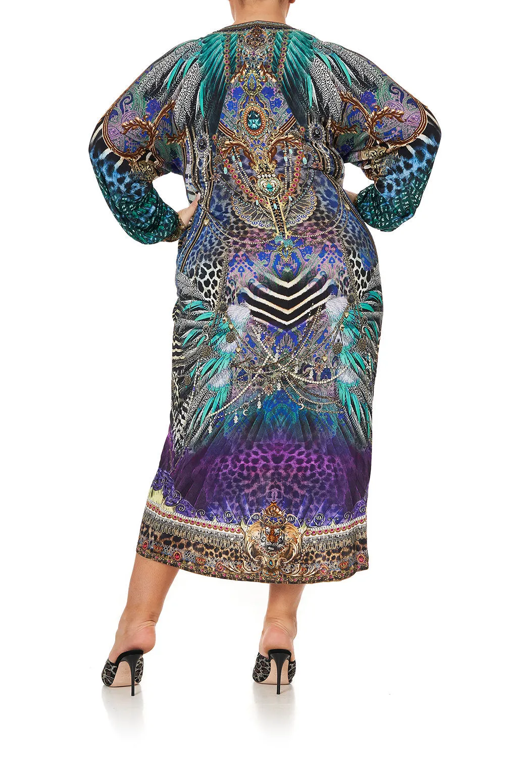 LONG SPLIT FRONT TWIST DRESS ANIMAL ARMY