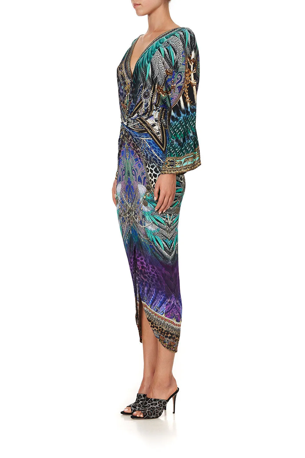LONG SPLIT FRONT TWIST DRESS ANIMAL ARMY