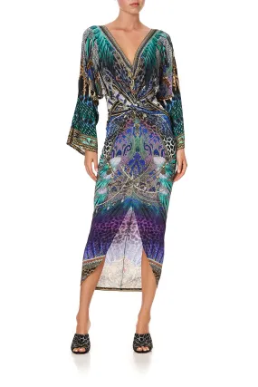 LONG SPLIT FRONT TWIST DRESS ANIMAL ARMY