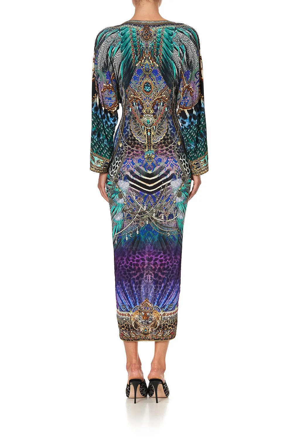LONG SPLIT FRONT TWIST DRESS ANIMAL ARMY