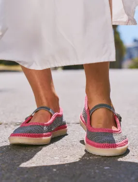 Loom Hand-Crocheted Mary Jane Flats Light Grey Pink - Preorder - Ships 21st March 25