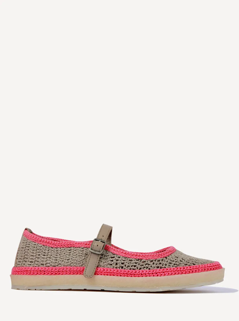 Loom Hand-Crocheted Mary Jane Flats Light Grey Pink - Preorder - Ships 21st March 25