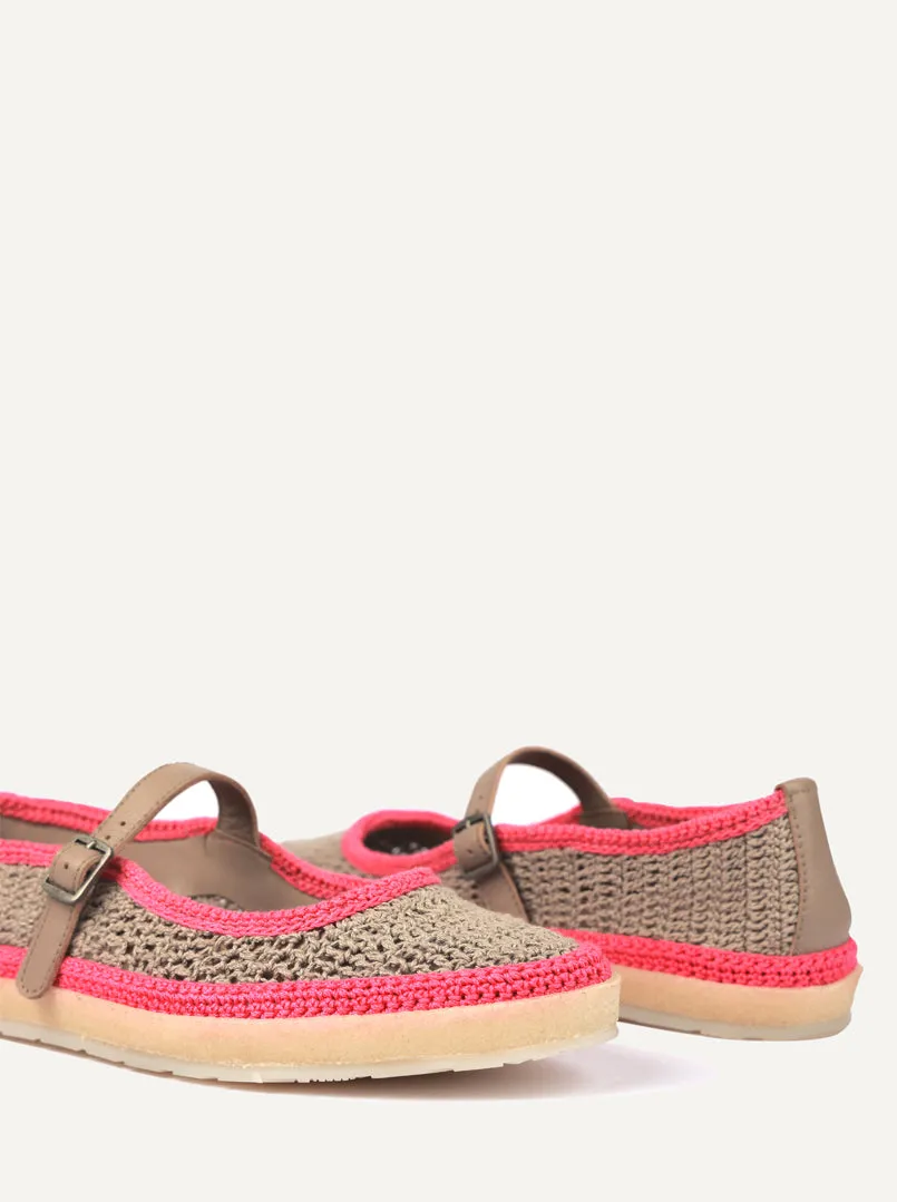 Loom Hand-Crocheted Mary Jane Flats Light Grey Pink - Preorder - Ships 21st March 25