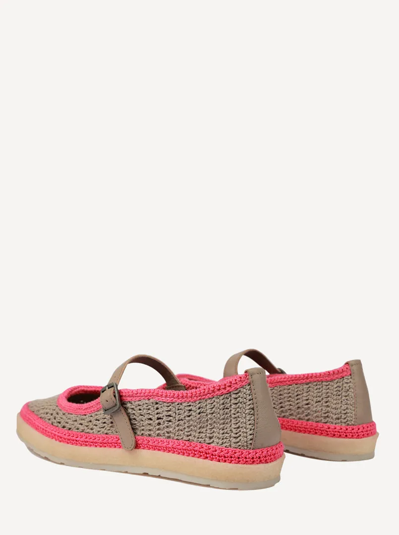 Loom Hand-Crocheted Mary Jane Flats Light Grey Pink - Preorder - Ships 21st March 25