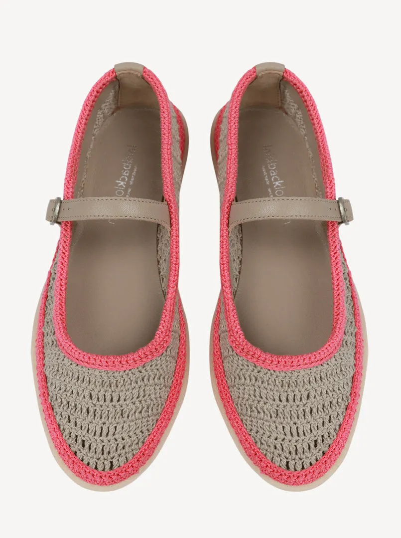 Loom Hand-Crocheted Mary Jane Flats Light Grey Pink - Preorder - Ships 21st March 25