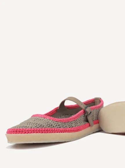 Loom Hand-Crocheted Mary Jane Flats Light Grey Pink - Preorder - Ships 21st March 25