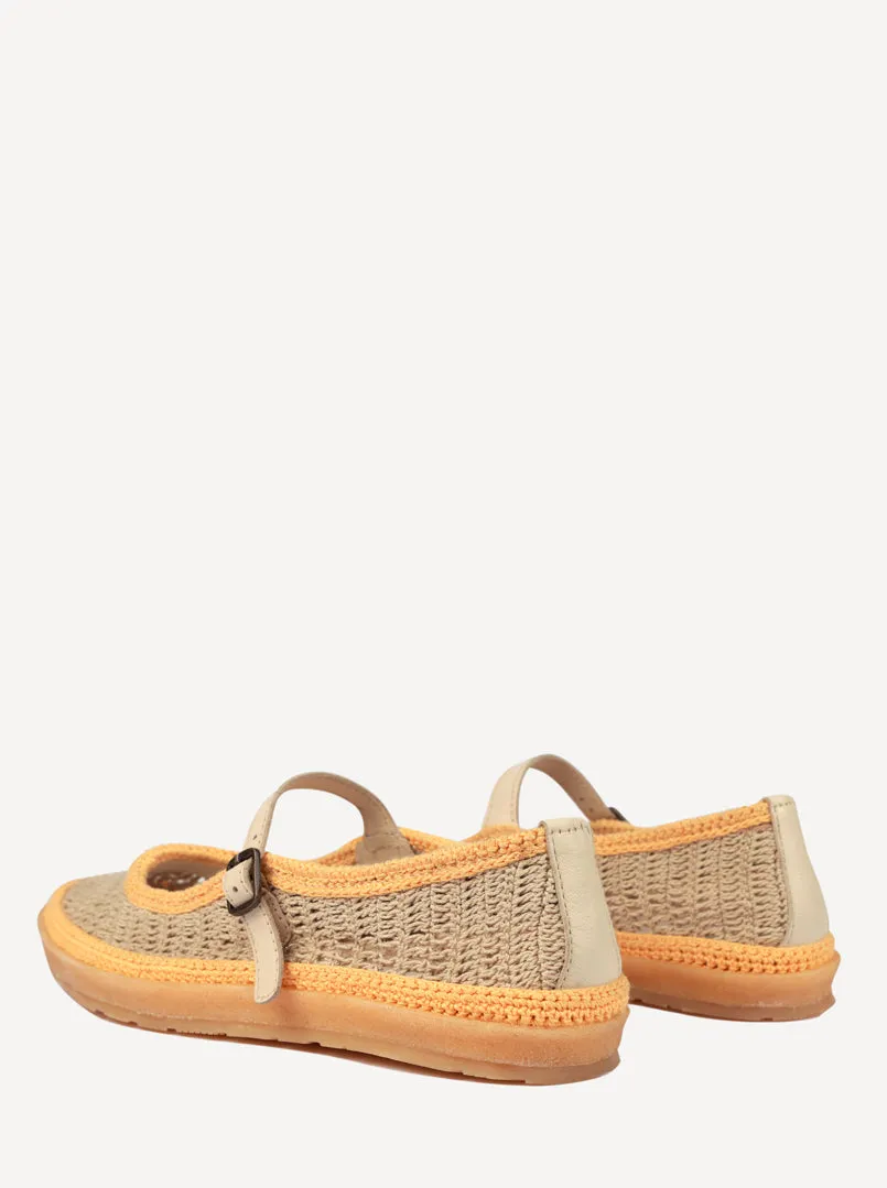 Loom Hand-Crocheted Mary Jane Flats Natural Saffron - Preorder - Ships 21 March 25