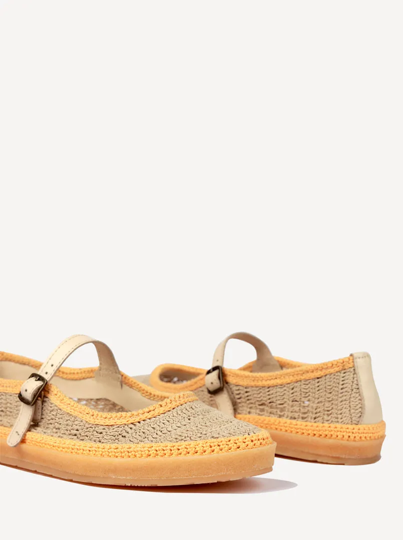 Loom Hand-Crocheted Mary Jane Flats Natural Saffron - Preorder - Ships 21 March 25