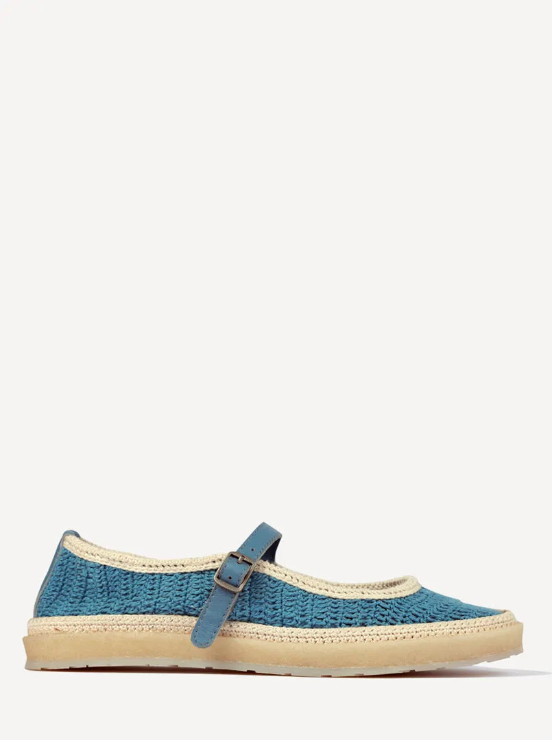 Loom Hand-Crocheted Mary Jane Flats Sky Blue Off White - Preorder - Ships 21 March 25