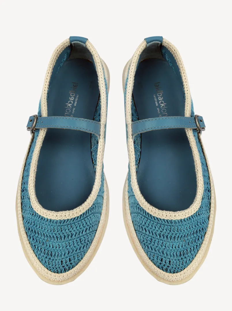 Loom Hand-Crocheted Mary Jane Flats Sky Blue Off White - Preorder - Ships 21 March 25