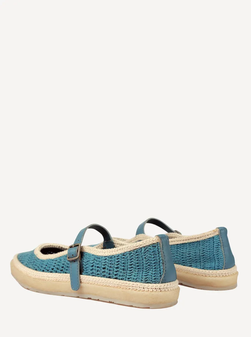 Loom Hand-Crocheted Mary Jane Flats Sky Blue Off White - Preorder - Ships 21 March 25