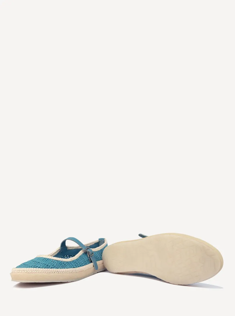 Loom Hand-Crocheted Mary Jane Flats Sky Blue Off White - Preorder - Ships 21 March 25
