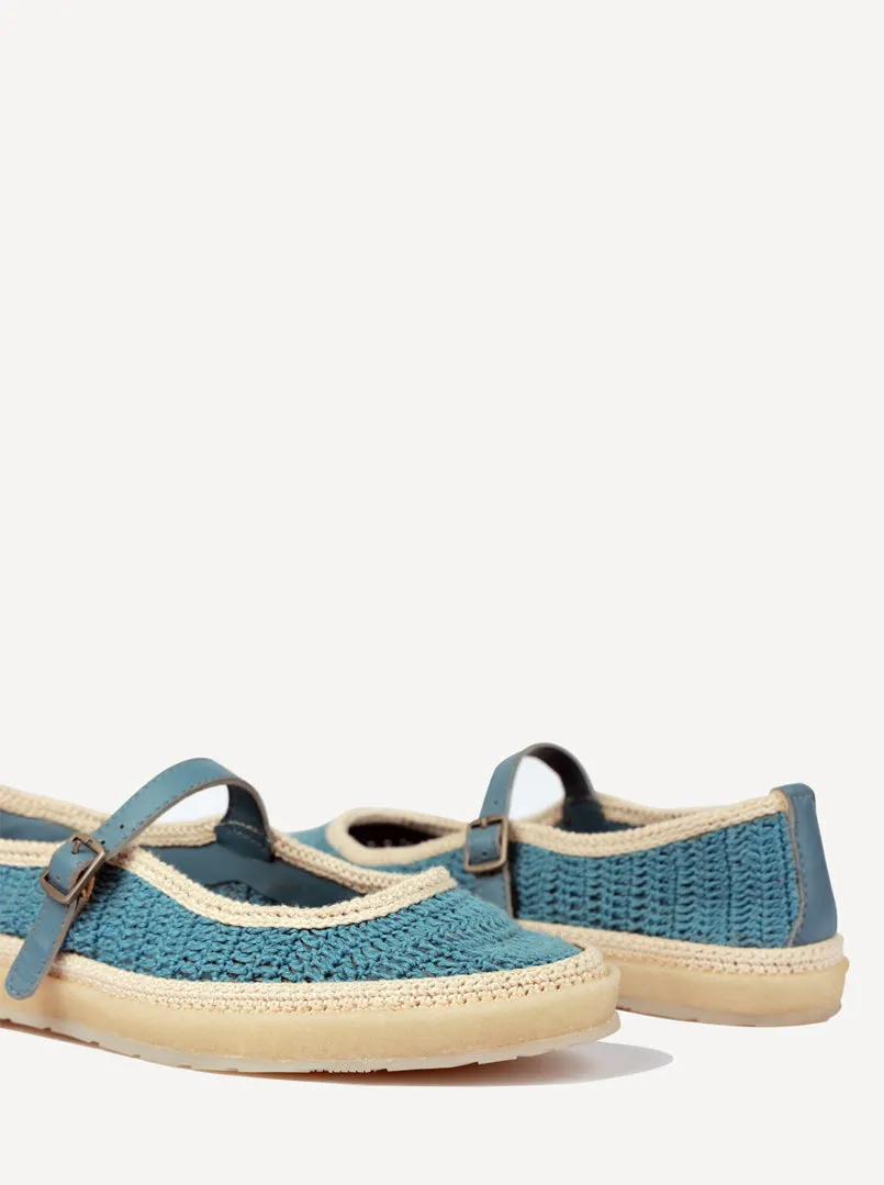Loom Hand-Crocheted Mary Jane Flats Sky Blue Off White - Preorder - Ships 21 March 25
