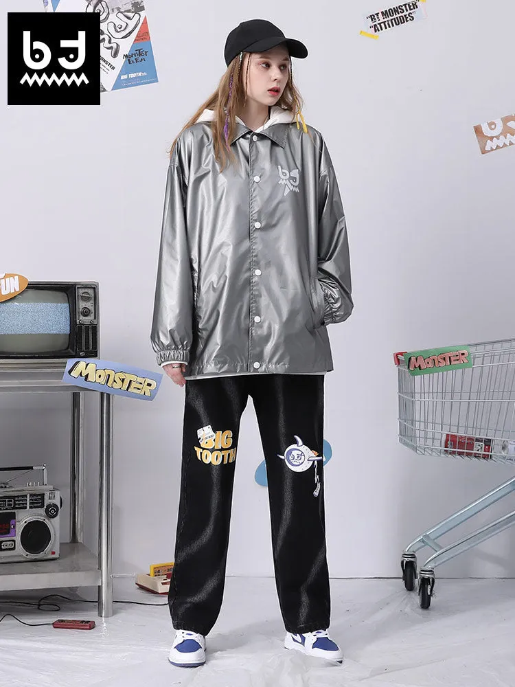Love Bear monogram print silver grey jacket with shoulder drop stretch sleeves