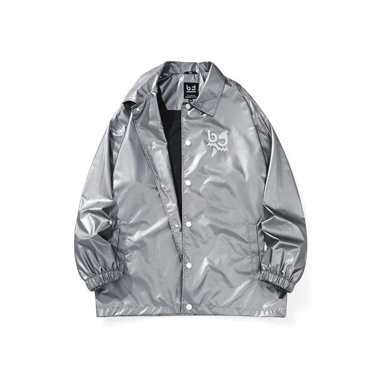 Love Bear monogram print silver grey jacket with shoulder drop stretch sleeves
