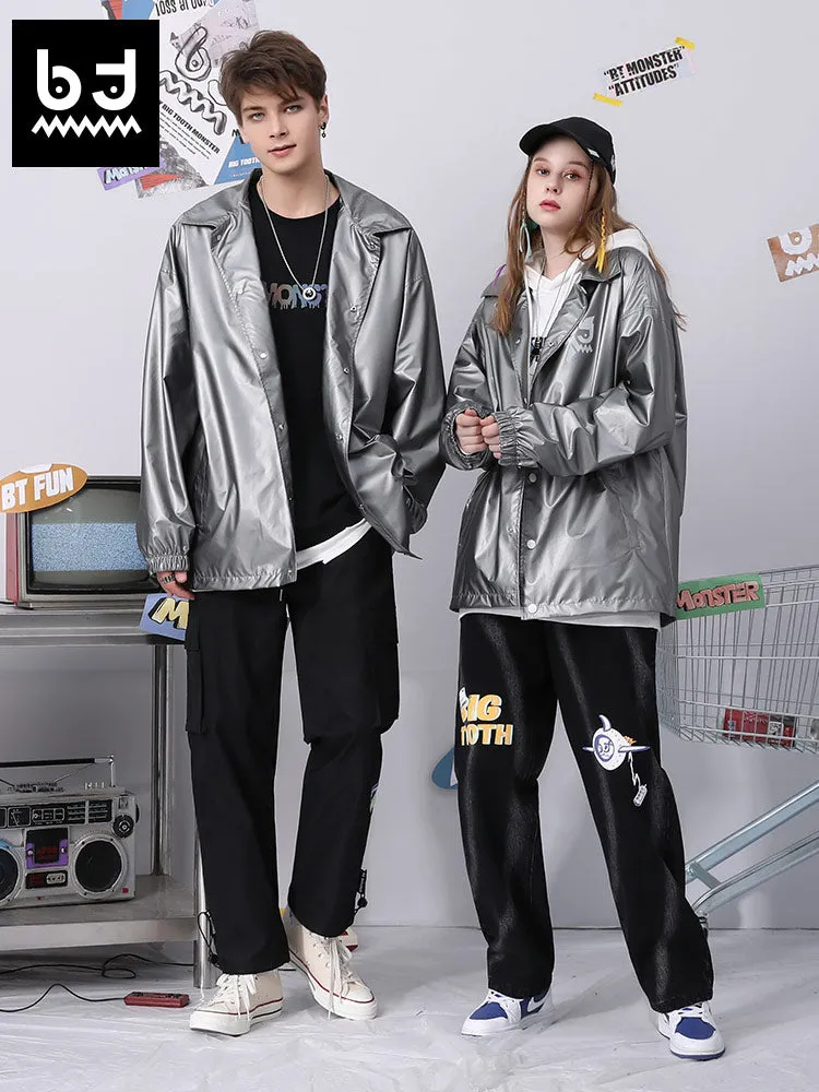 Love Bear monogram print silver grey jacket with shoulder drop stretch sleeves