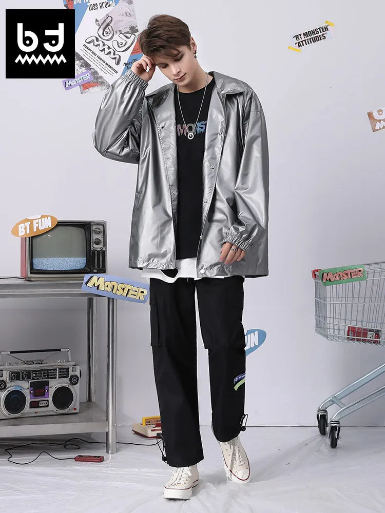Love Bear monogram print silver grey jacket with shoulder drop stretch sleeves