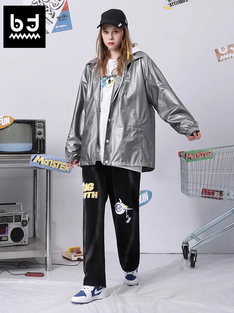 Love Bear monogram print silver grey jacket with shoulder drop stretch sleeves